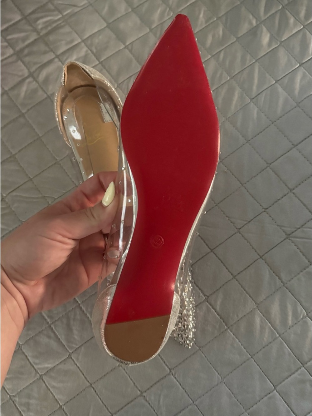 Red Bottom Clear Crystal-Embellished Pointed Toe Flats size 42 NEW - Picture 2 of 5